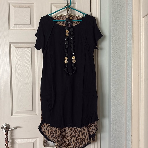 🖤🐆🖤 Elegant Black Dress with Leopard Print 🖤🐆🖤  NWT 🖤🐆🖤 - Picture 1 of 16